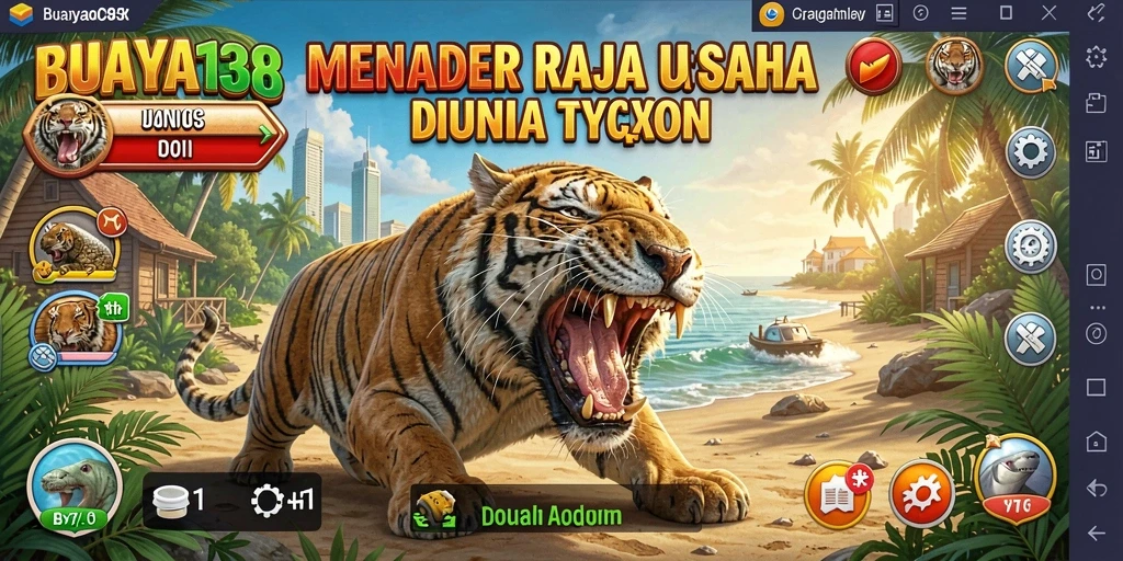 Tampilan gameplay <strong>BUAYA138</strong> yang menampilkan strategi membangun bisnis.