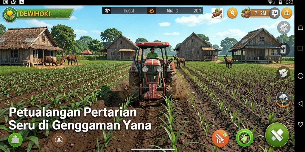 Menampilkan gameplay seru di DEWIHOKI dengan aktivitas bertani.