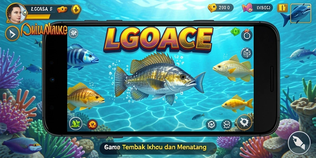 Screenshot utama menunjukkan aksi seru menembak ikan di LGOACE.