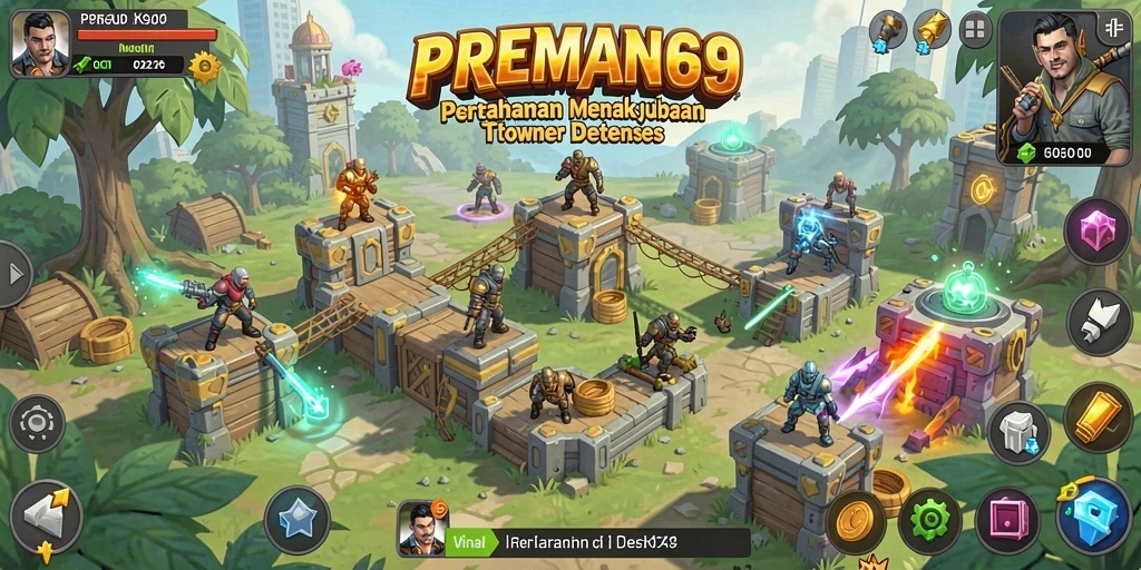 Gameplay seru dan strategis dalam PREMAN69, pertempuran Tower Defense yang mendebarkan.