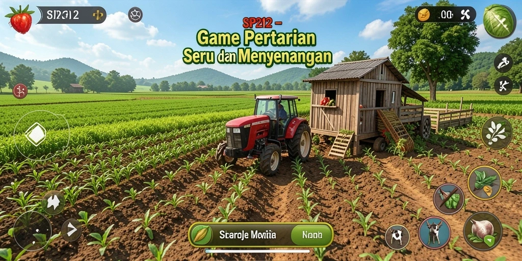 Tangkapan layar utama SP212 menampilkan pengalaman bertani yang menyenangkan dan interaktif.