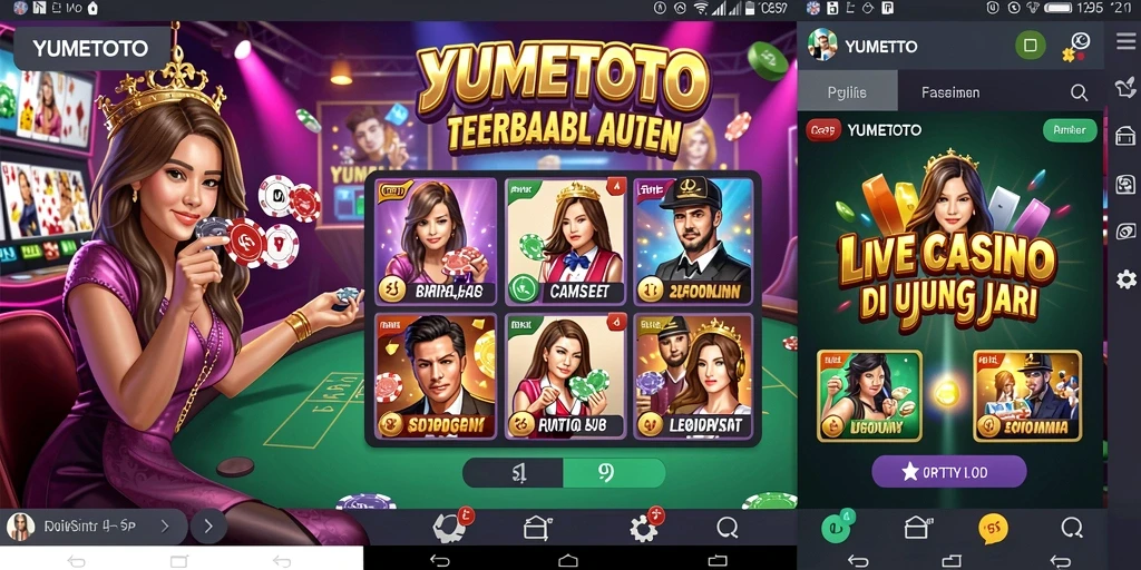 Screenshot YUMETOTO menunjukkan dealer langsung dalam aksi di permainan Live Casino.